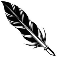 Intricate Black and White Silhouette of a Single Quill Pen with Intricate Detailing vector
