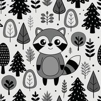 Seamless Forest Pattern in Monochromatic Black and White with a Clean Cut Edge vector
