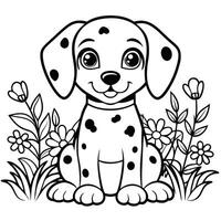 Playful Dalmatian Dog Exploring Lush Green Garden with Outline Art vector