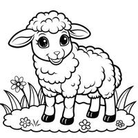 Sketch of a Fluffy Lamb Grazing in a Pasture vector