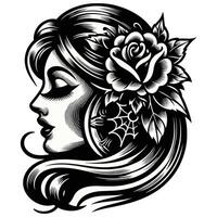A woman with a rose in her hair and a spiderweb vector