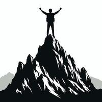 Silhouette of a man standing on top of a mountain vector