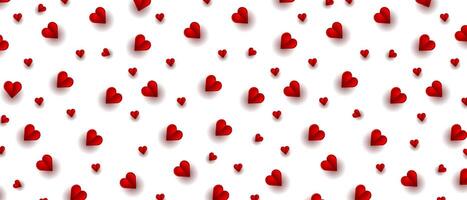 Pattern of red hearts on a white background. Valentines Day background in papercut style vector