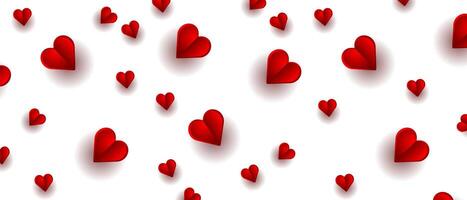 Pattern of red hearts on background. Valentines Day background in papercut style. vector