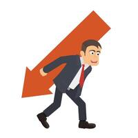 Businessman carrying down arrow. Trader vector