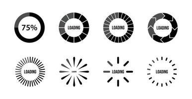 Black loading bar circle progress indicator design icon vector