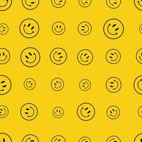 Cheerful yellow smile emoticon in seamless pattern vector