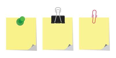 Three types of paper clips and notes vector