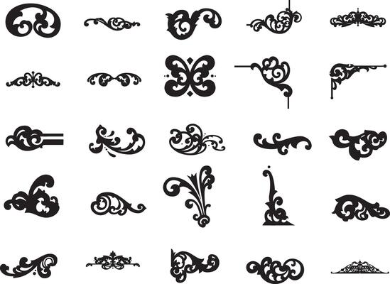 various decorative elements in black and white