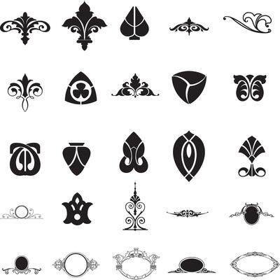 various black and white decorative elements