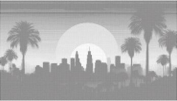 A black and white image of a city with palm trees vector