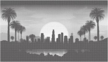 An illustration of a cityscape with palm trees vector