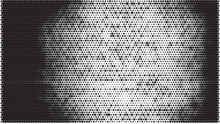 A black and white image of a face with dots