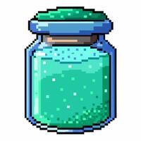 Pixel Art Magic Potion in Glass Jar Retro 8 Bit Style Illustration vector