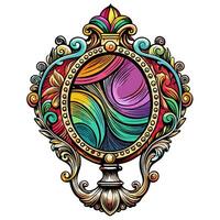 Colorful Vintage Oval Frame with Abstract Swirls and Floral Patterns vector