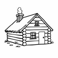 Rustic Log Cabin Illustration with Chimney and Door in Simple Line Art Style vector