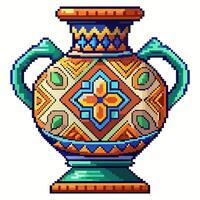 Colorful Pixel Art Vase with Intricate Geometric Patterns vector