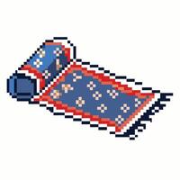Retro Pixel Art Carpet with Floral Pattern in Blue and Red vector