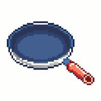 Pixel Art Frying Pan with Red Handle Retro Cooking Game Design Illustration vector