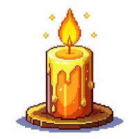 Nostalgic Pixel Art Candle with Dripping Wax and Flickering Flame vector