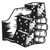 Hand gripping pixelated cubes in monochrome digital abstract concept of control and technology vector