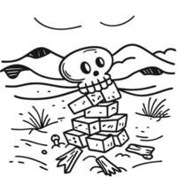 skeleton made of bricks in desert landscape surreal, scene with mountains and sparse vegetation vector