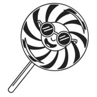 smiling lollipop with sunglasses, cheerful candy swirl, sweet fun, playful black and white vector