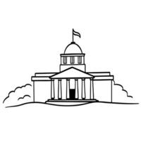 line drawing of a government building with flag, classic architecture and columns, symbolizing authority and heritage vector