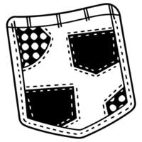 black and white pocket illustration with patchwork and polka dots pattern vector