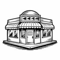 Vintage Diner Illustration with Retro Architectural Design and Awning vector