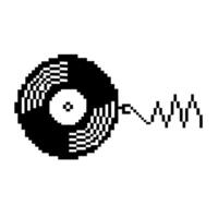 retro vinyl record pixel art with soundwave nostalgic music design in black and white, digital representation vector