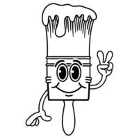 smiling paintbrush with peace sign happy art tool character, creativity and fun illustration vector