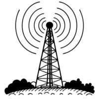 broadcast tower with signal waves communication and transmission concept with antenna and technology vector