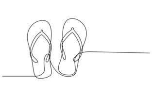 Summer Slippers Continuous one line draw vector