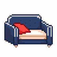Charming Pixel Art Sofa with Bright Red Cushion in Retro Style vector