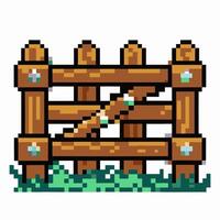 Pixel Art Wooden Fence with Grass 8 Bit Style Illustration vector