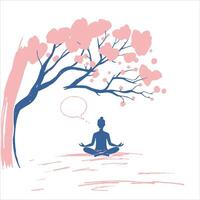 A woman meditating under a tree with a speech bubble vector