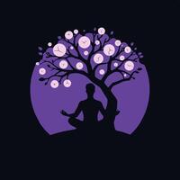 A man sitting under a tree with a clock on it vector