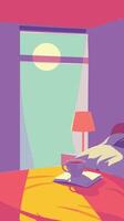 A bed with a lamp and a book on it vector
