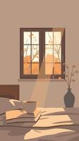 A bed with a book and a window vector