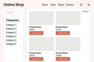 Online store layout with product list and shopping cart vector