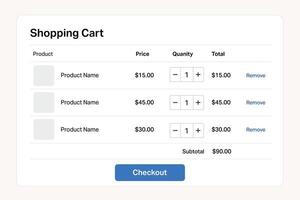 Online shopping cart interface with product list vector