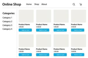 Online store with product list and shopping cart vector