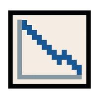 A pixel art style chart showing a blue line going down on a graph vector