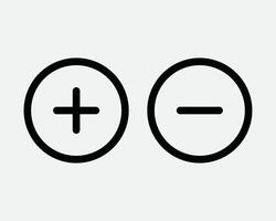 Negative and Positive Round Circle Terminal Icon Outline Line Symbol Graphic Two Set Math Plus Minus Add Subtract More Less Zoom In Out Shape vector