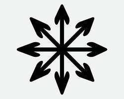 Eight Arrows Radial Circle Icon Arrowhead Point Pointer Direction Navigation Round Circular Expand Expansion 8 Navigate Zoom In Out Burst Wide Symbol vector