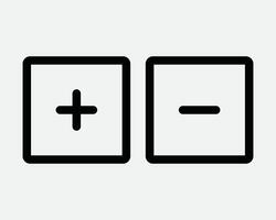 Negative Positive Square Box Outline Line Icon Symbol Add Plus Minus Zoom In Out Scale Up Down Increase Decrease Math Mathematics Sign Graphic vector