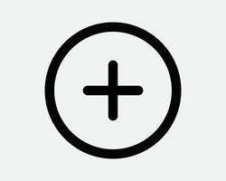 Positive Round Terminal Icon Plus Add Addition Circle Battery Point Charge Math Sum Medicine First Aid Emergency Line Outline Button vector