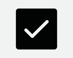 Tick Checkmark Correct Square Solid Sign Verified Outline Symbol Right Choice Vote Select Selection Yes Affirmation Confirm Black White Icon vector