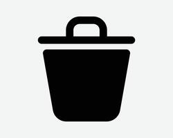 Trashcan with Lid Black Icon Trash Can Dustbin Dust Bin Delete Junk Recycling Disposal Waste Basket Ashbin Flat Shape Bucket Container Graphic vector